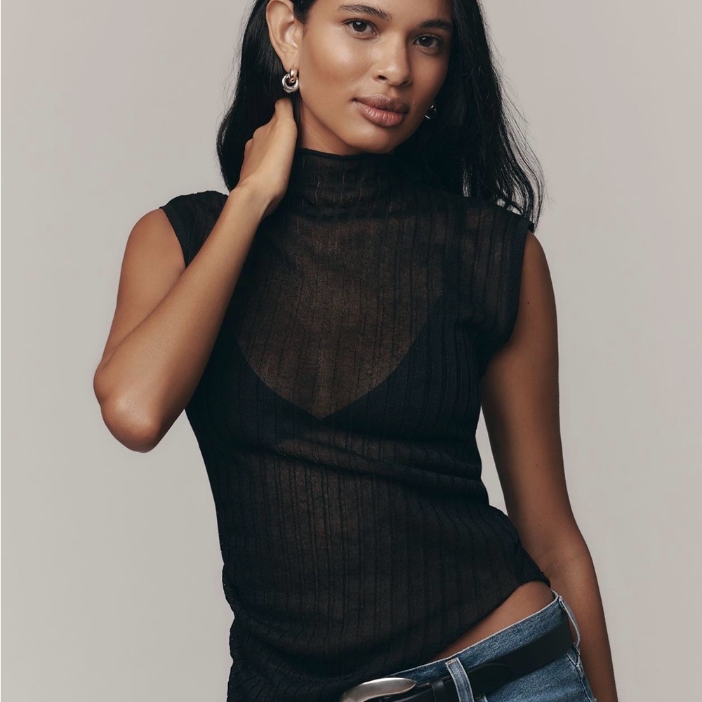 Pilcro Sheer Black Knit Sleeveless Top - Anthropologie